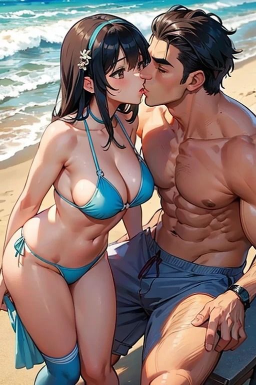 海辺でキス魔マッチョ男にナンパされるセクシーお姉さん1 画像5