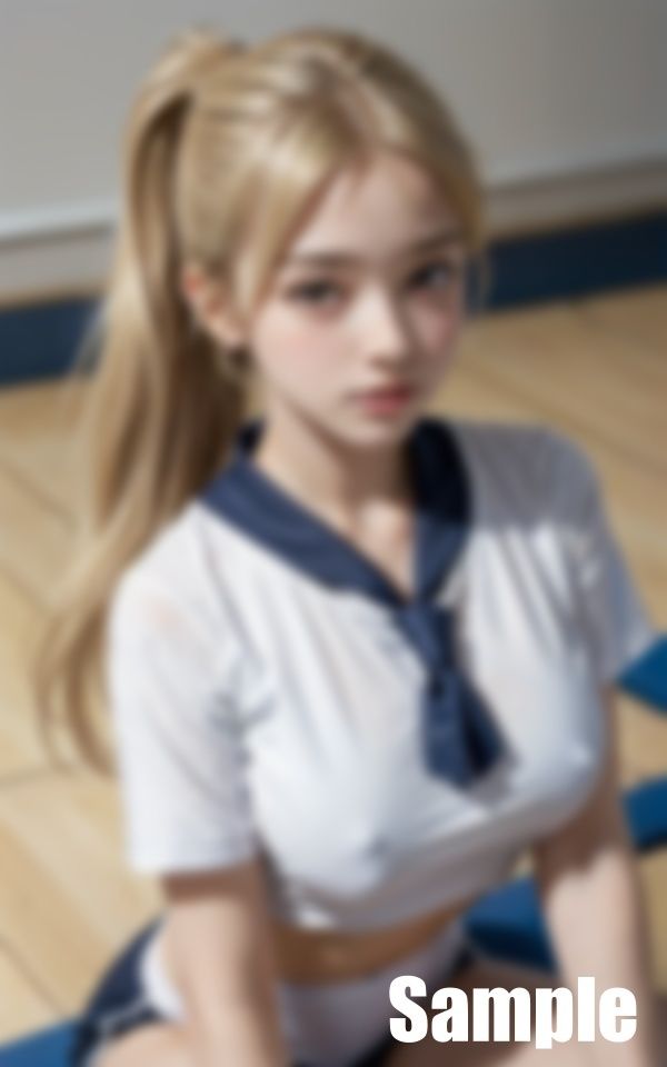 金髪女学生の胸ポチ 画像1