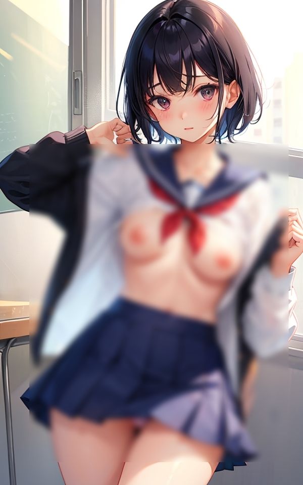 制服姿の美乳美女 画像1