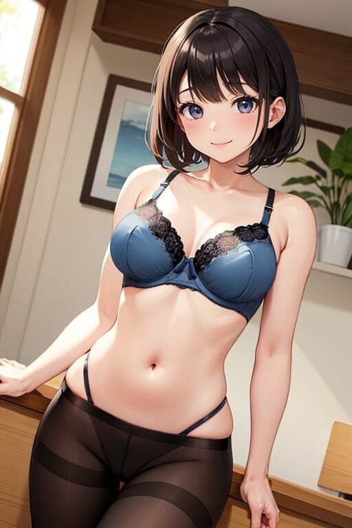 ランジェリーと黒スト着衣の人妻風美女 画像3