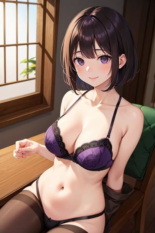 ランジェリーと黒スト着衣の人妻風美女 画像5