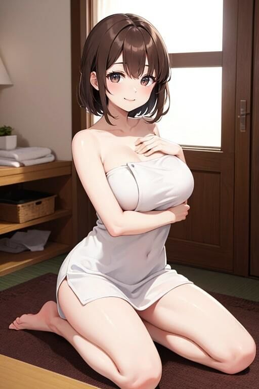 全裸よりエロい巨乳な彼女のバスタオル姿 画像4