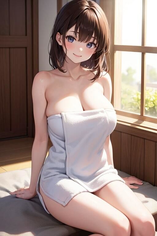 全裸よりエロい巨乳な彼女のバスタオル姿 画像6