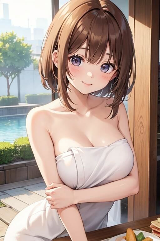 全裸よりエロい巨乳な彼女のバスタオル姿 画像9