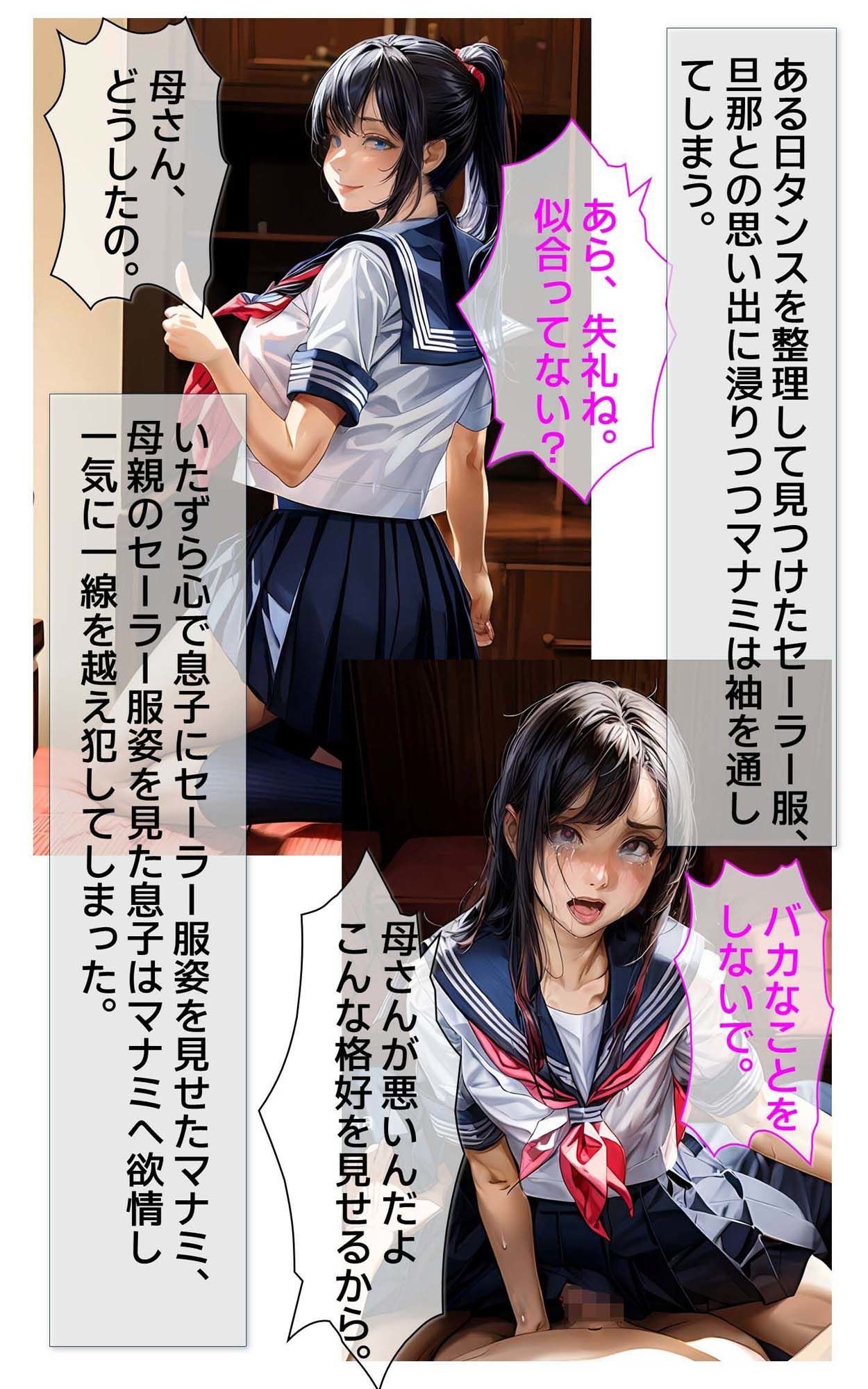 未亡人セーラー制服奴●、セーラー服姿で息子の性奴●になった母親のお話 画像2