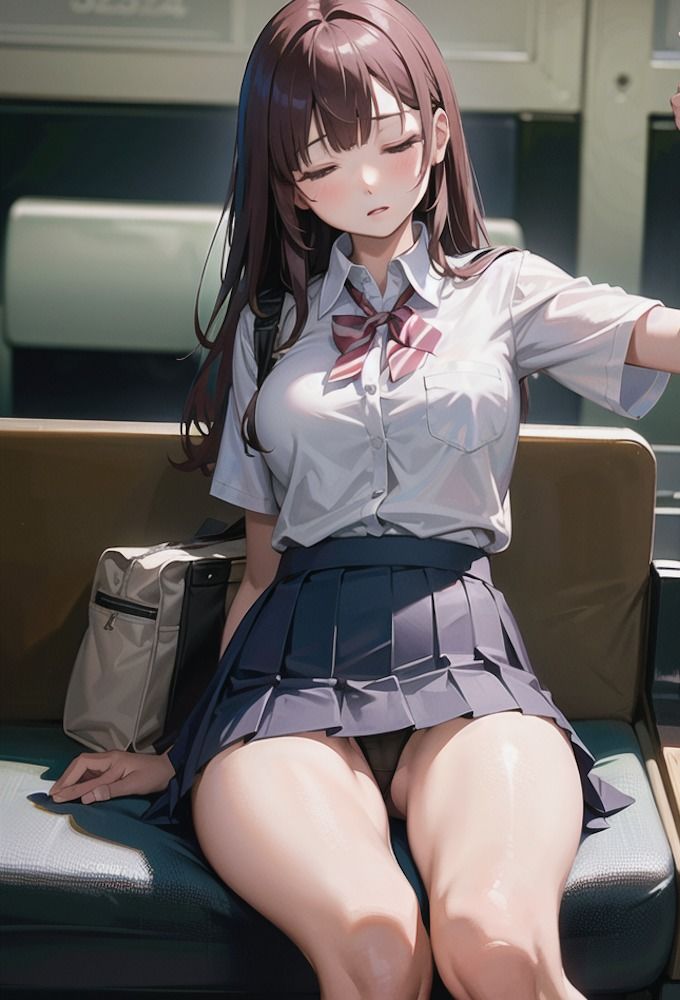 電車に座るミニスカJKのパンチラ_4