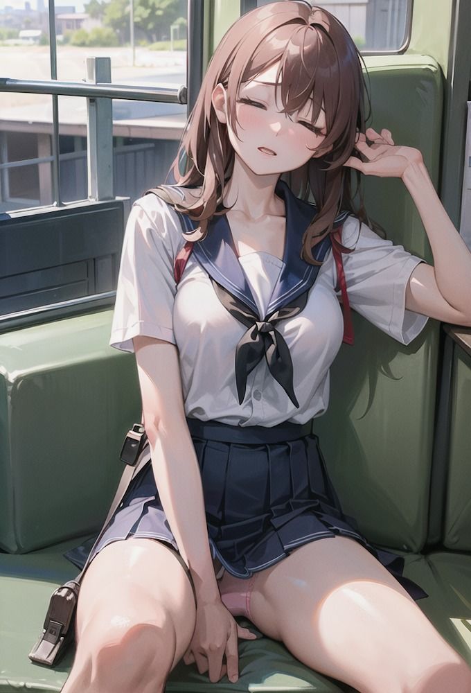 電車に座るミニスカJKのパンチラ 画像6