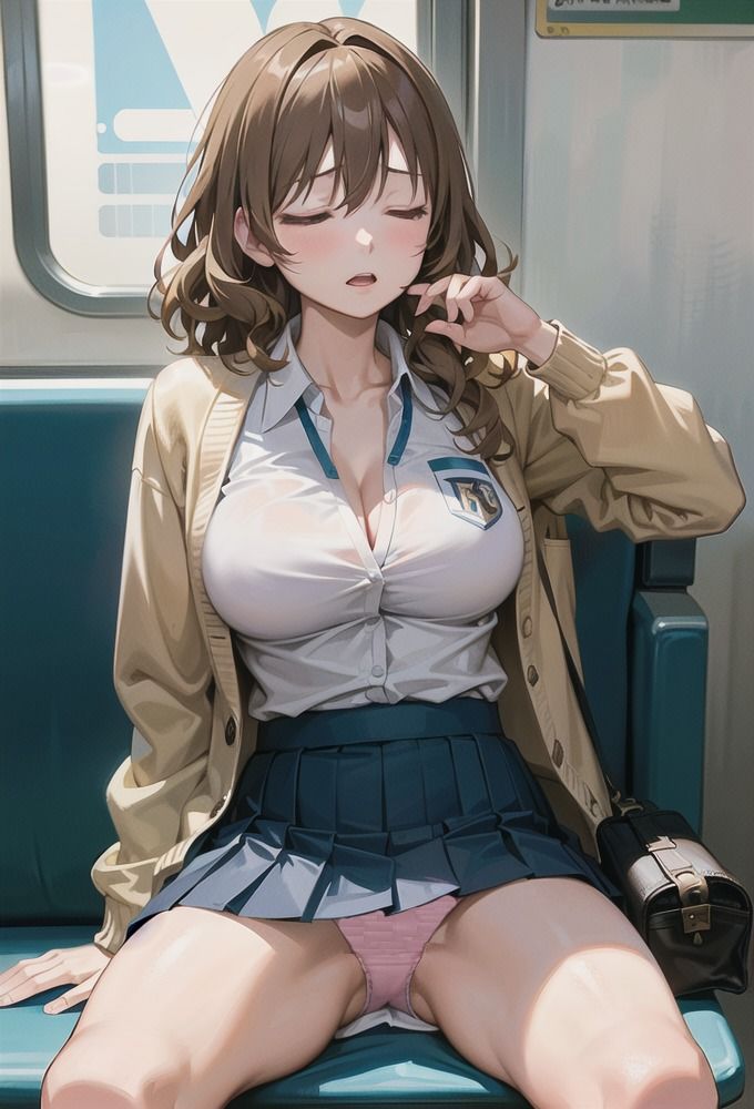 電車に座るミニスカJKのパンチラ 画像7