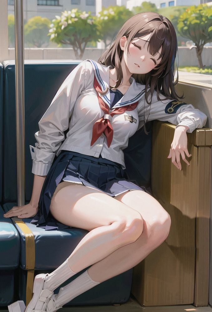 電車に座るミニスカJKのパンチラ 画像8