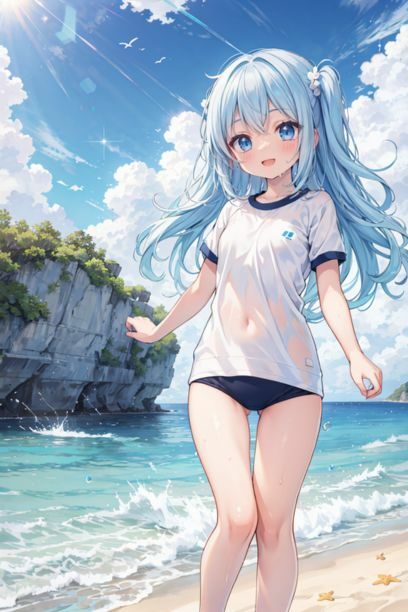 体操服を着た女の子と海 画像5