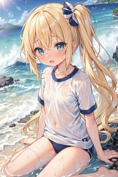 体操服を着た女の子と海2 画像1