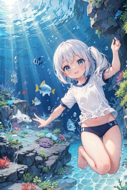 体操服を着た女の子と海3 画像1