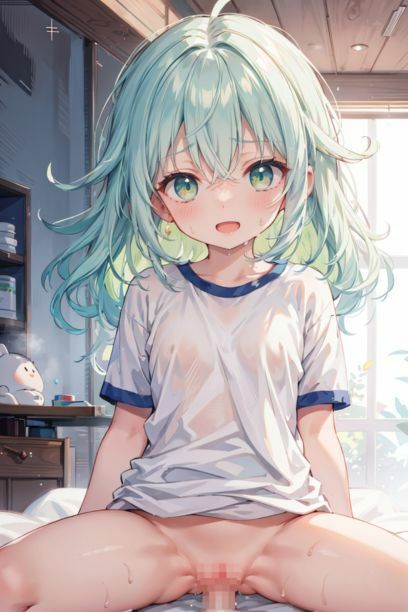 体操服緑髪ちゃんに中出し