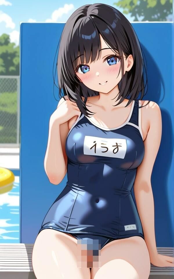 スク水美女とプールでエッチ 画像1