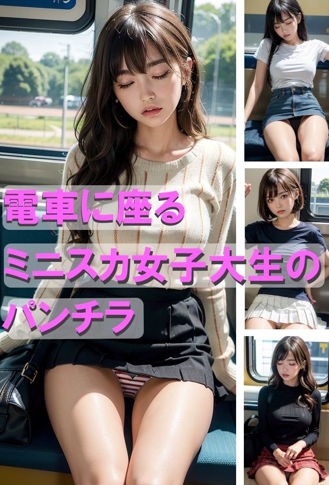 電車に座るミニスカ女子大生のパンチラ