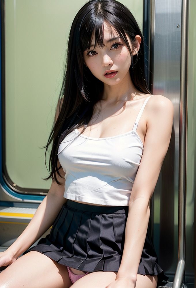 電車に座るミニスカ女子大生のパンチラ 画像4