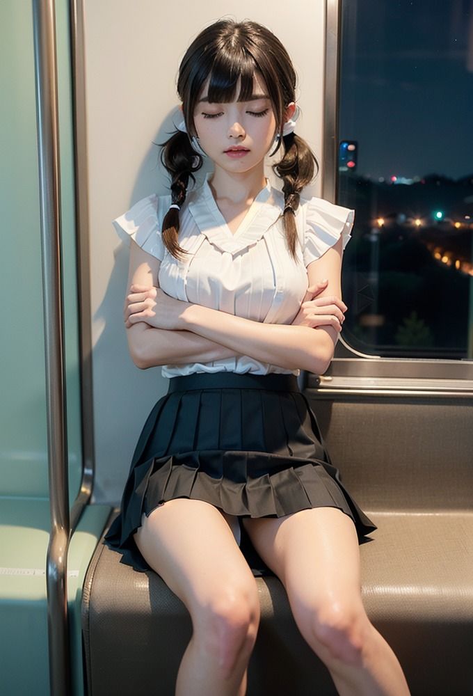 電車に座るミニスカ女子大生のパンチラ