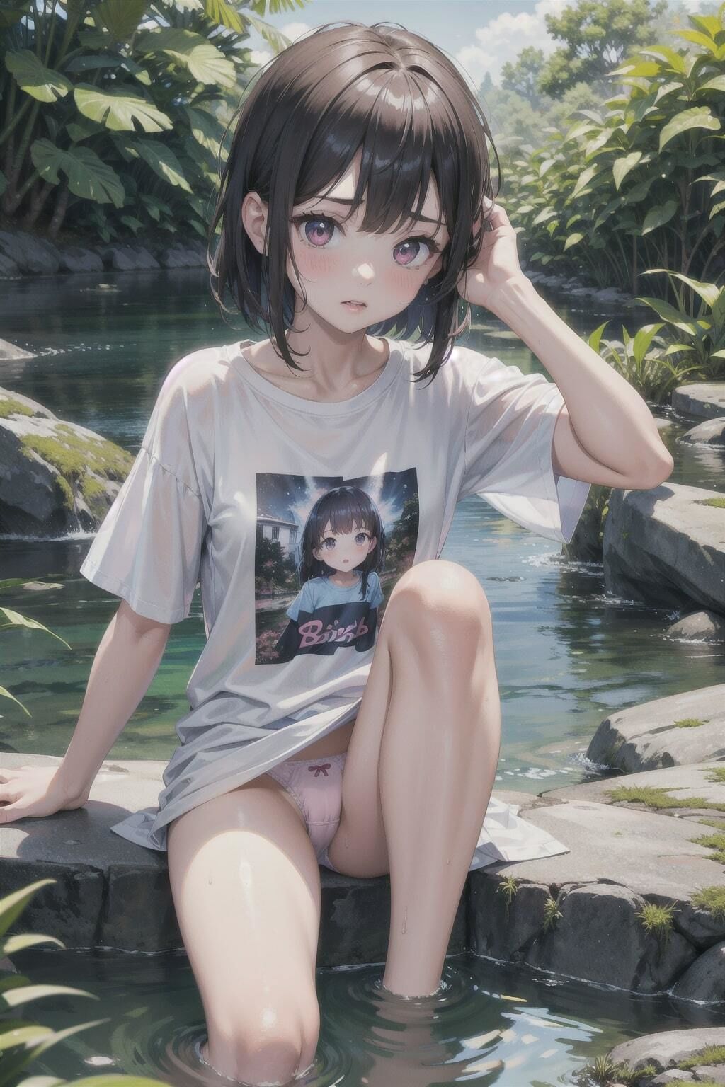 水遊びをする美少女のCG集 画像1