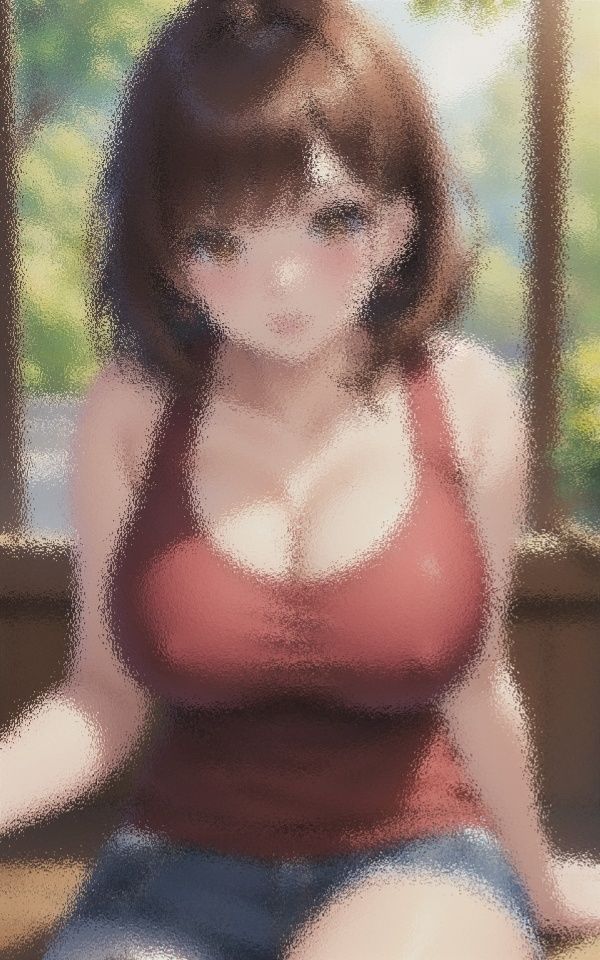 タンクトップ巨乳美女