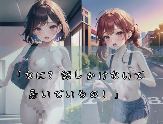 遅刻しそうで 急いでいる女の子「なに？話しかけないで 急いでいるの！え？おっぱい... あ、ブラ忘れちゃった」2