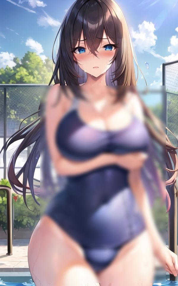 巨乳のモリマン少女にスク水着せてみた 画像1