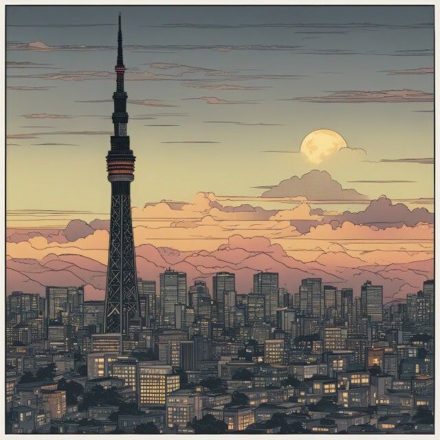 東京スカイツリーと富士山の浮世絵風イラスト Vol.1 画像4