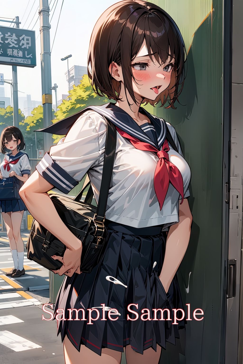 ふたなり野外露出（制服編） 画像1