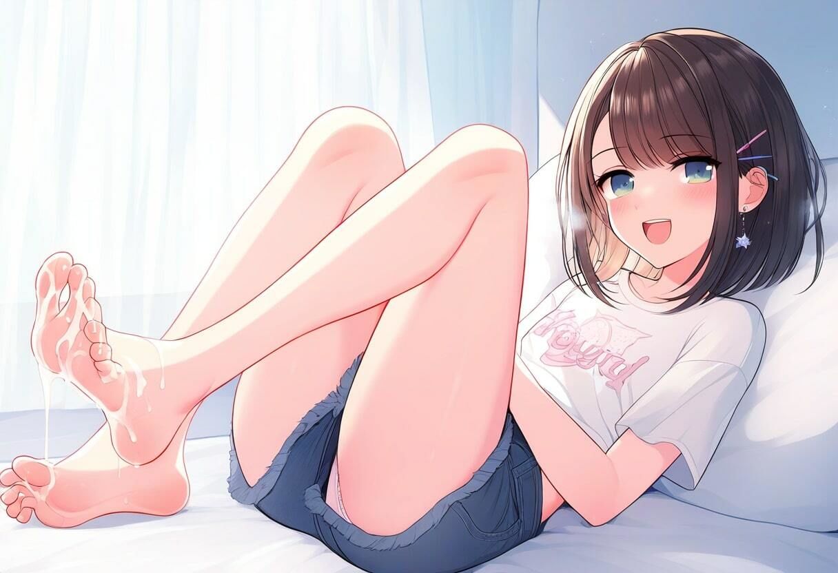 膨らみかけJ〇1の足裏にぶっかけ〜ういのパンツ見ながら早くシコってよ〜 画像1