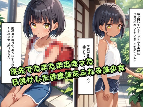 【500枚】つるぺた日焼け少女VS射精したくない早漏おじさん 画像1