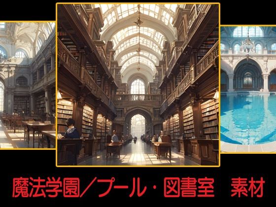 魔法学園/プール・図書室 素材