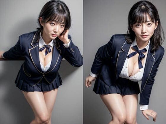 30s/40s/50s normal breasts to big breasts black-haired mature housewife wearing JK blazer uniform’s clothed breasts and cleavage “Real/Live-action” photo collection