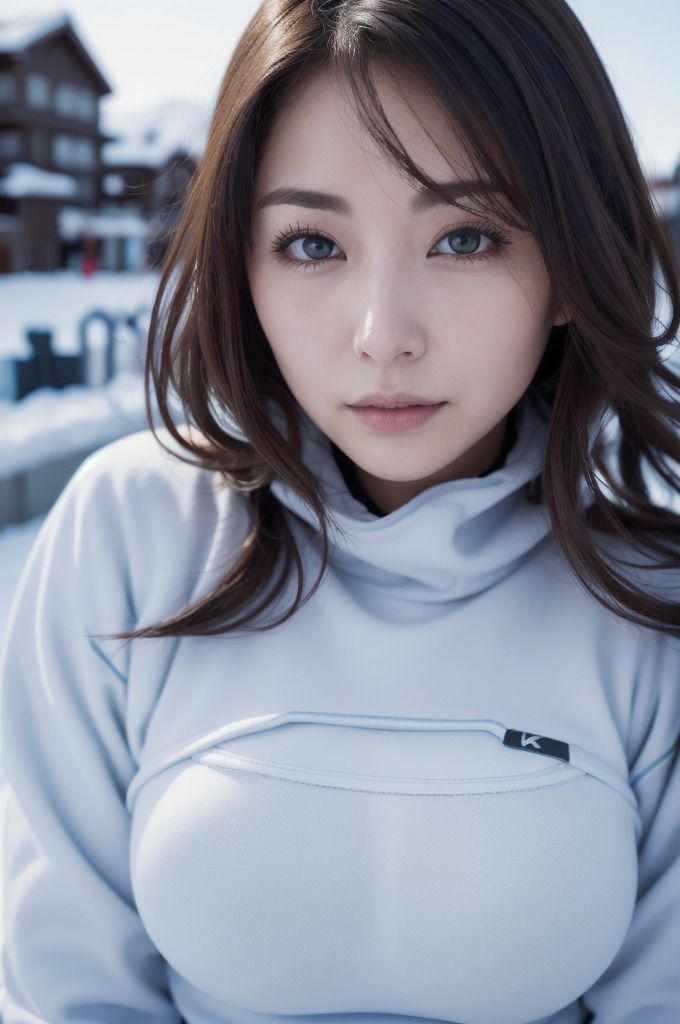 爆乳彼女と雪山デート！スノボウェアを着てても目立つおっぱい 画像2