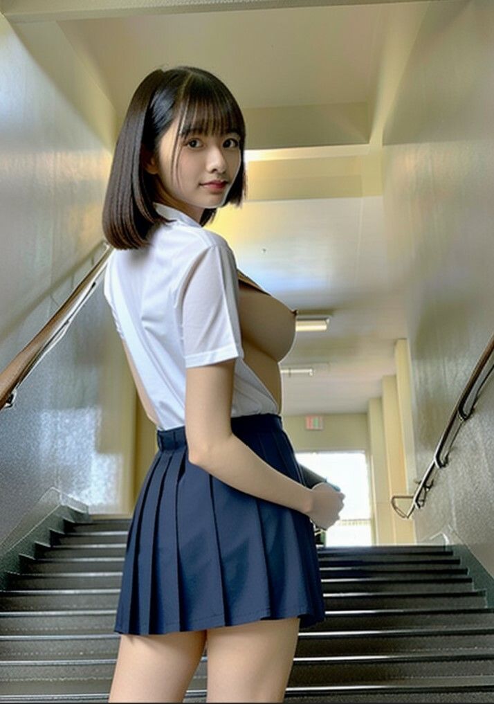 AI 見えそうで見えない？階段 制服。美女。190ページ