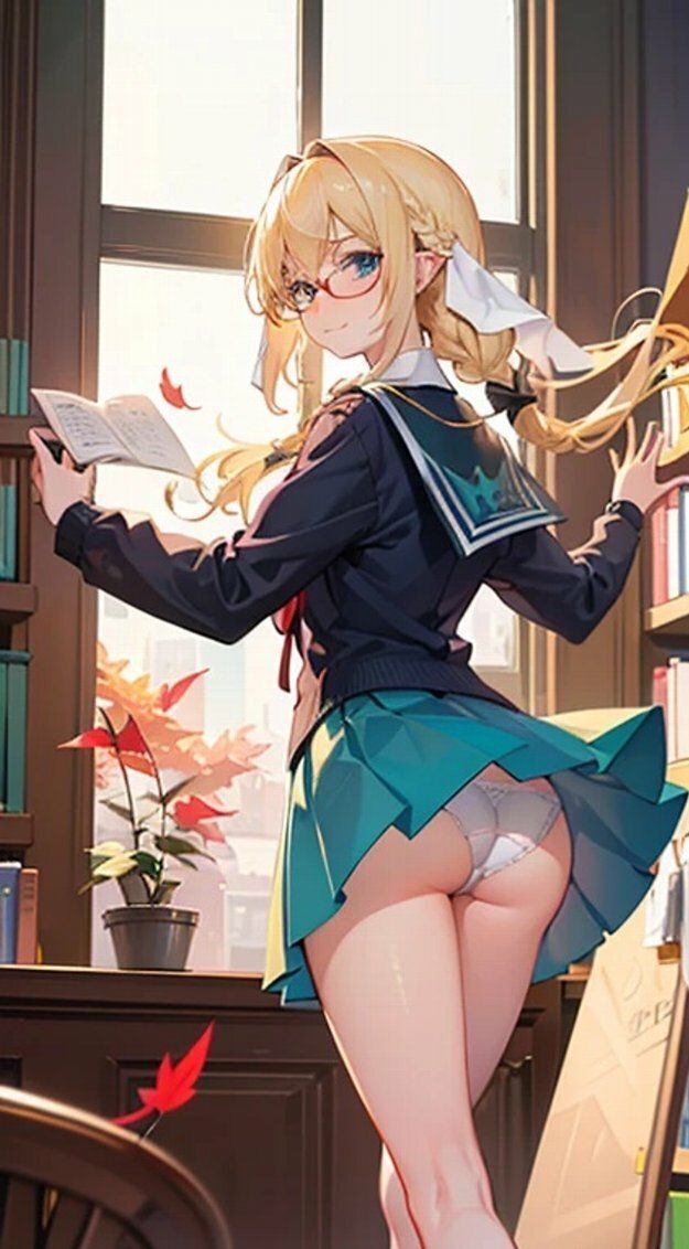 金髪メガネ少女図書館デートパンチラ画像集_4