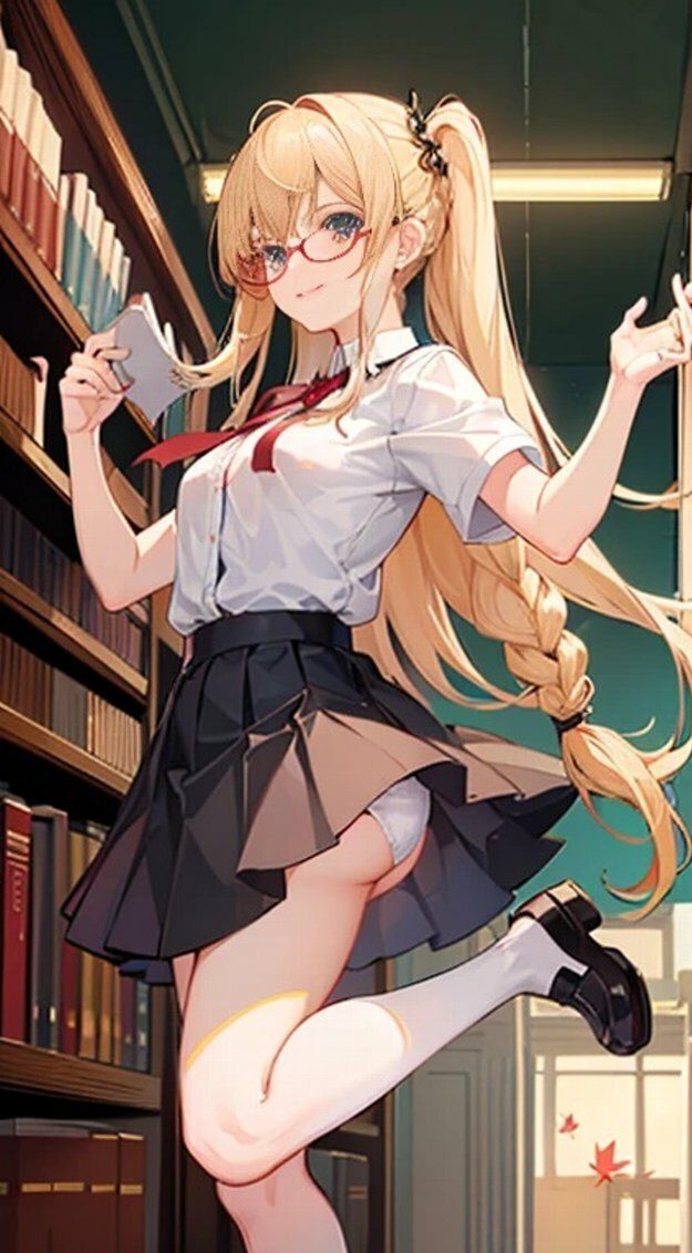 金髪メガネ少女図書館デートパンチラ画像集_6