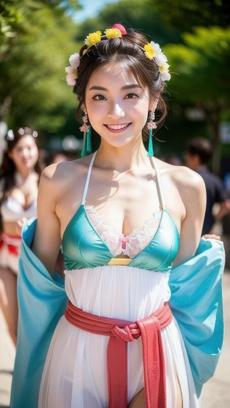 成人女性による漢服コスプレと清涼感あふれる景色が魅力的です【AI生成セクシーコスプレ漢服にふんどし待ち受けコレクションVol.1】4