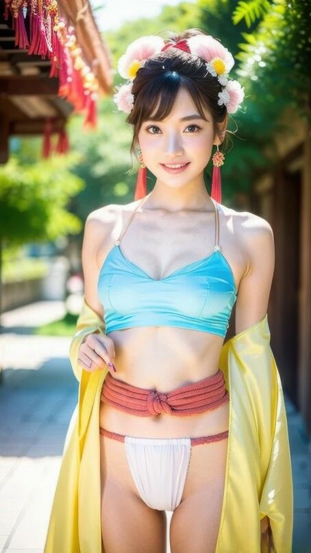 成人女性による漢服コスプレと清涼感あふれる景色が魅力的です【AI生成セクシーコスプレ漢服にふんどし待ち受けコレクションVol.1】5