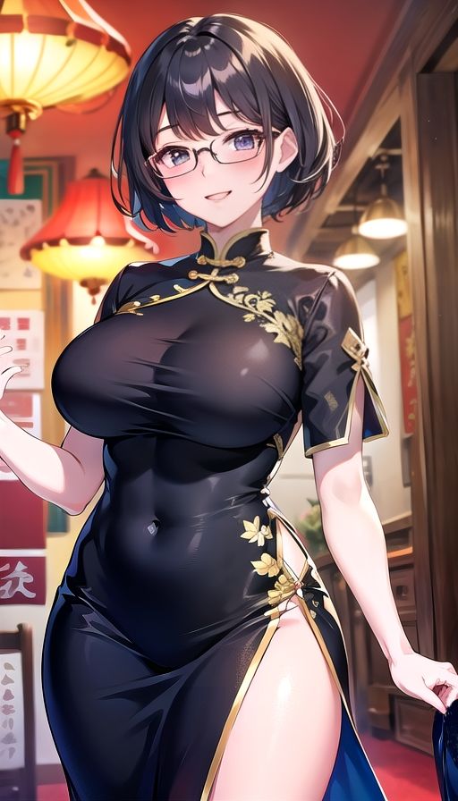 黒髪巨乳美人チャイナドレス1