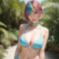 カラフルヘアの水着美女（セリフなし AI画像集） 画像2