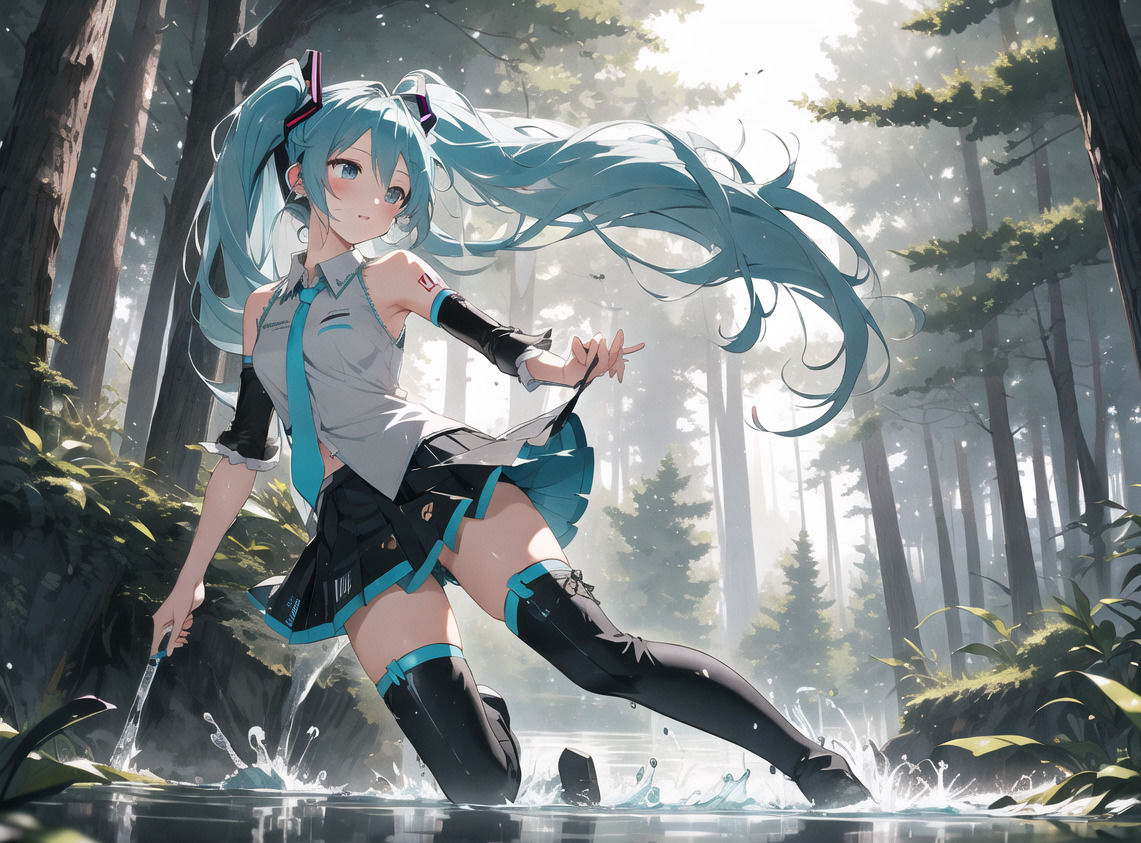 AIイラストCG集11 林の中の初音ミク2