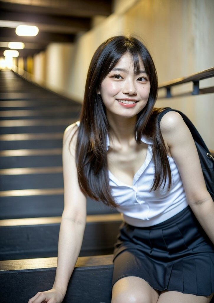 AI 女学生しゃがみ パンチラ ヌード 階段 350ページ 画像1