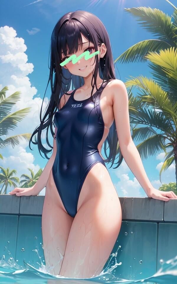 ぱっつんぱっつんのスク水 誘惑する 濡れ髪 美女 画像3