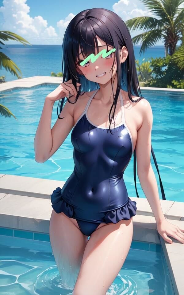 ぱっつんぱっつんのスク水 誘惑する 濡れ髪 美女 画像5