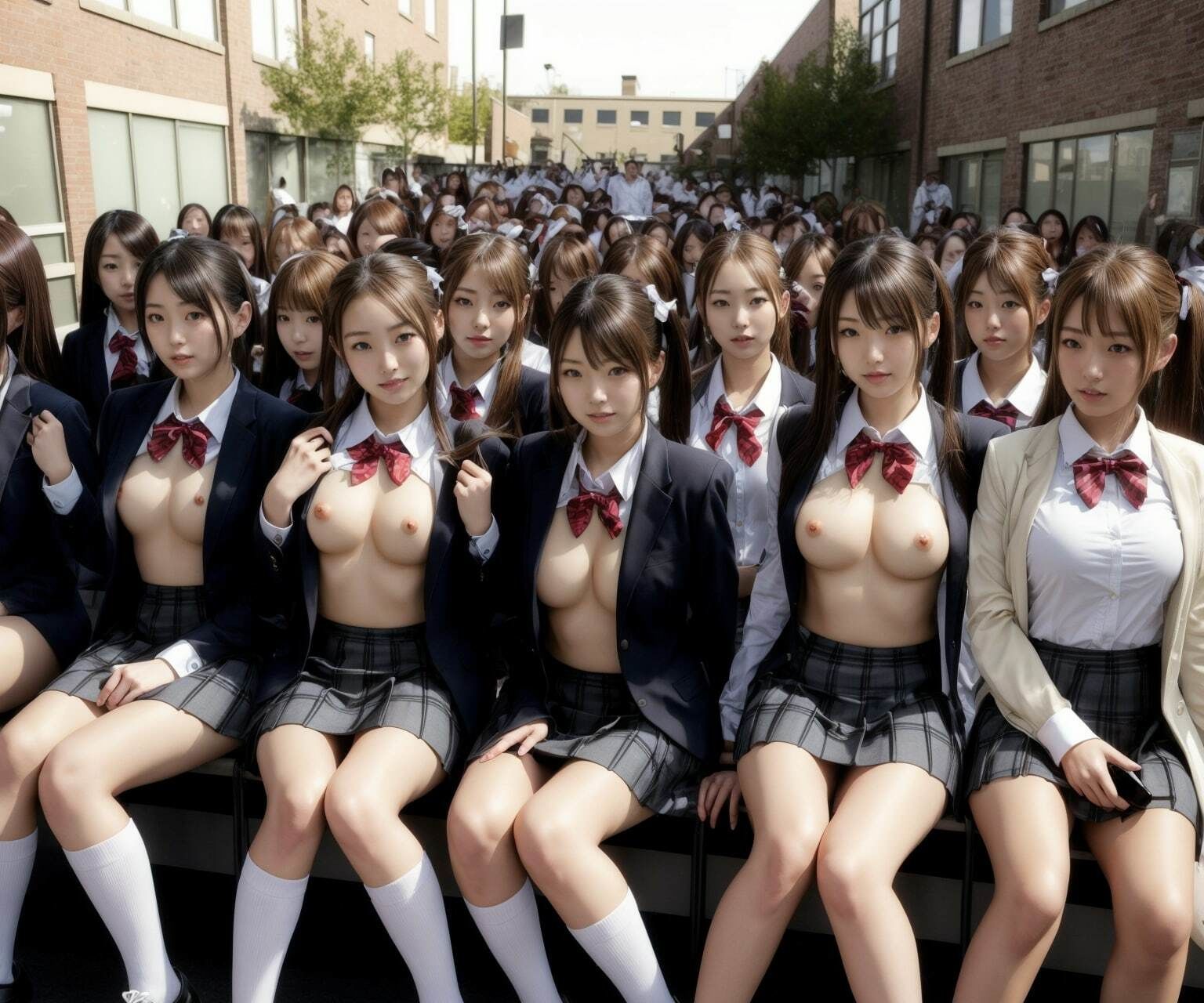 【JKハーレムエロ画像】これぞ壮観！？エッチな美少女女子校生が画面いっぱいに並んでいるエロ画像集9