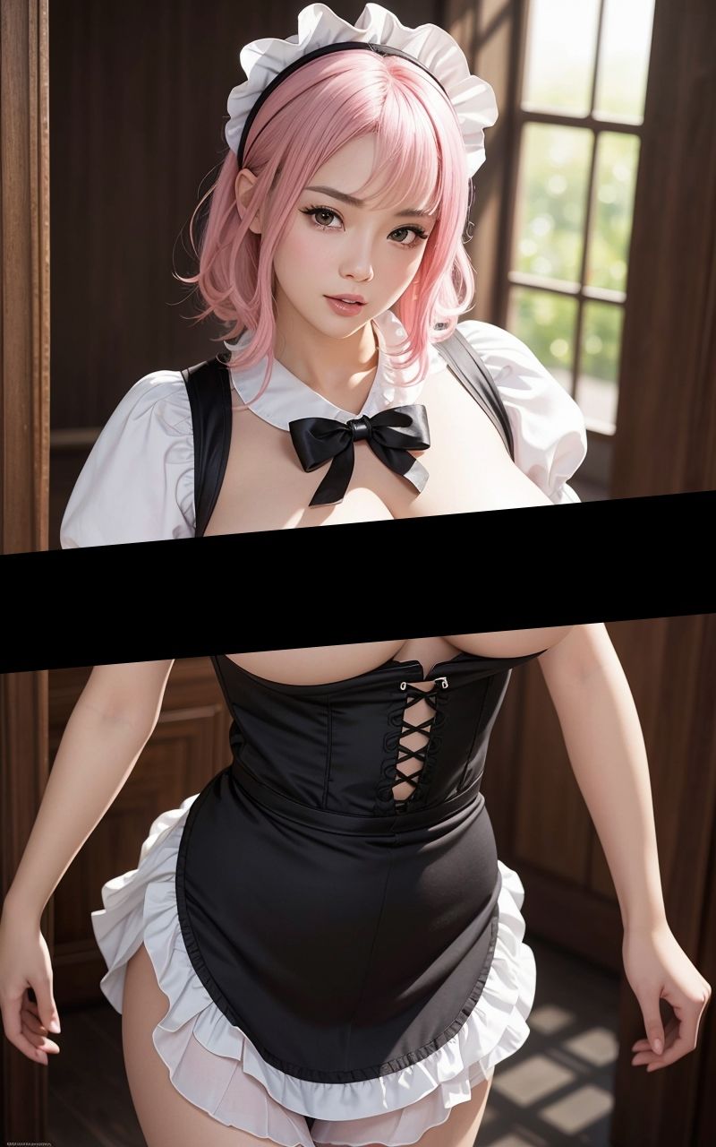 【AIグラビア巨乳美女写真集】Vol.17ピンク髪メイドの天使さん センシティブまとめ 画像1