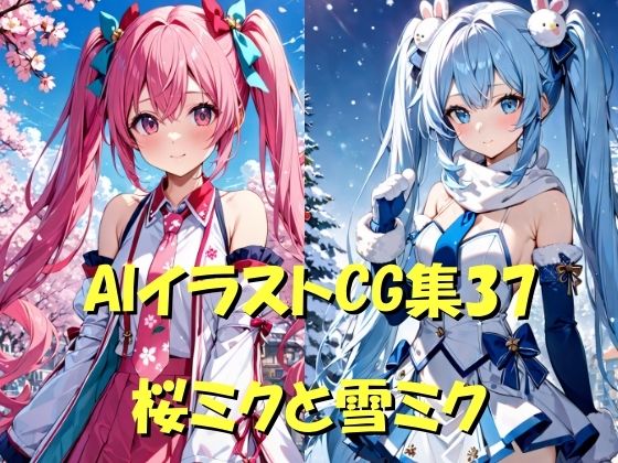 AIイラストCG集37  桜ミクと雪ミク