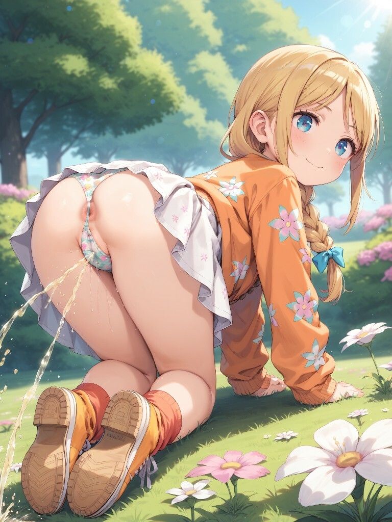 かわいい女の子がパンツの間からおしりの穴を見せながらおしっこをおもらししている画像集_2