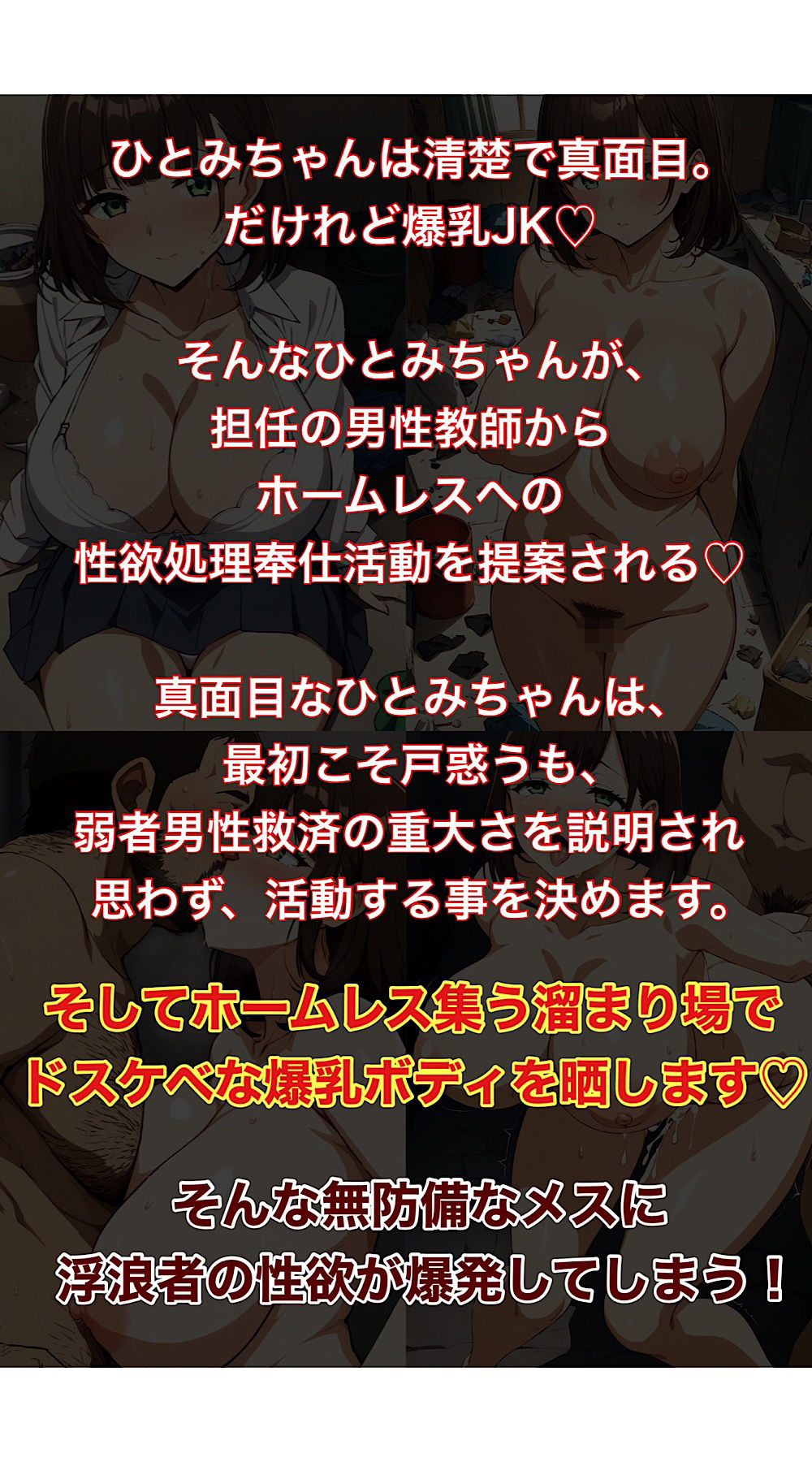 爆乳JKひとみちゃん  浮浪者にHなボランティアで肉便器します_1