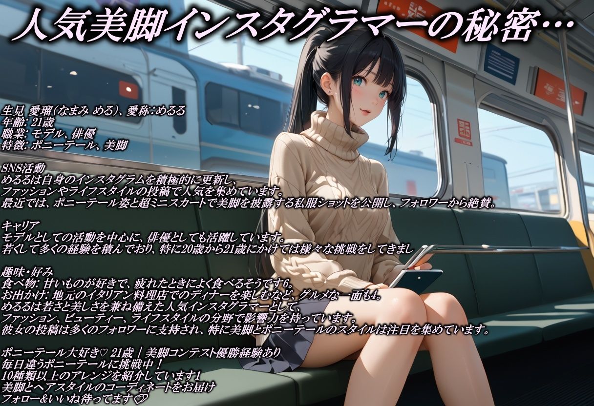 ヤリ放題電車痴●のポニテ美脚美女 画像1