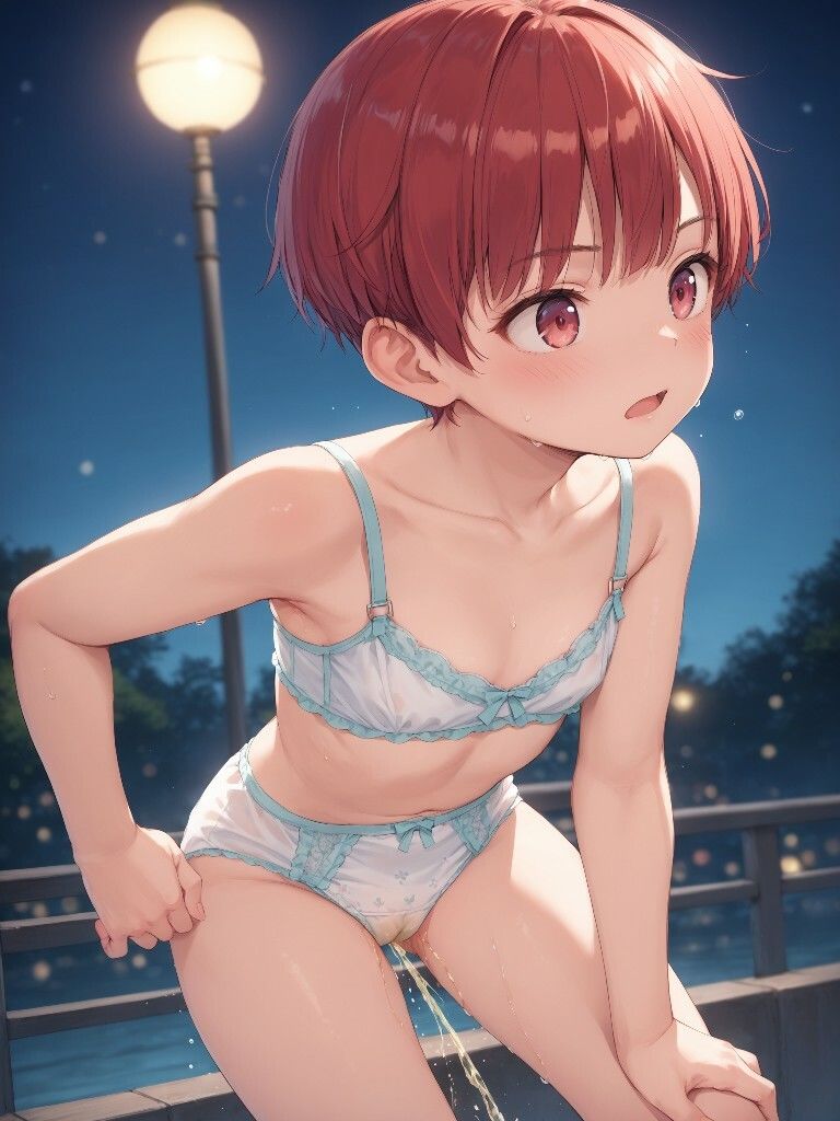 かわいい女の子が夜に下着姿で外出してパンツをはいたままおしっこをおもらししている画像集1 画像2